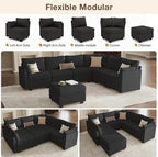 Modular Sectional Sofa Couches, Large Convertible Modular Couches with Storage, 7-Seater Sectional Sofa for Living Room, U Shaped Sectional Couch Sleeper Sofa with Chaise (Black, 7 Seats)