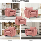 Chenille Oversized Accent Chairs Set of 2, Modern Oversized Armchair with Removable Pillow, Comfy Living Room Chair with Side Pocket Storage for Bedroom, Office, Pink