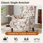 Floral Wingback Accent Chairs Set of 2, High Back Upholstered Armchair, Comfy Fabric Wingback Arms Chairs with Solid Wood Legs, Single Sofa Reading Chair for Bedroom Living Room, Beige