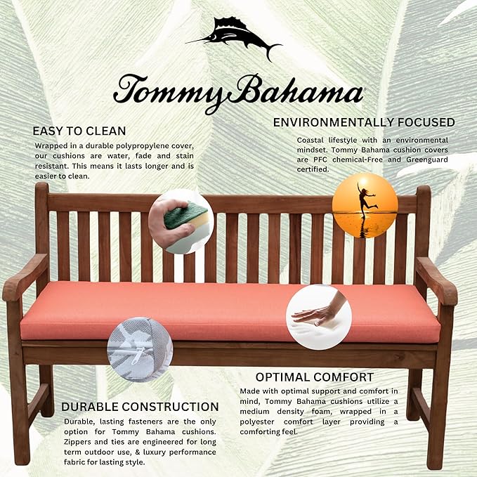 Tommy Bahama Bench Cushion, 48" X 19" X 2.5", Bamboo Bay Mango