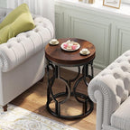 Tribesigns Round End Table, Industrial SideTable with Metal Hollow Frame, Small Bedside Table Nightstand for Living Room, Bedroom, Easy Assembly (Rustic Brown,1PC)