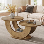 Tribesigns 46-inch Round Coffee Table, Modern Living Room Coffee Table with Funky U-Shaped Frame, Low Accent Center Tea Table for Home, Apartment, Oak