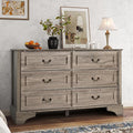 Farmhouse 6 Drawers Dresser for Bedroom, 47'' Wide Rustic chests of Drawers with Natural Texture, Wood Dresser Vintage Design, Storage Dressers Organizer, Grey