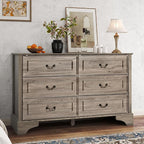 Farmhouse 6 Drawers Dresser for Bedroom, 47'' Wide Rustic chests of Drawers with Natural Texture, Wood Dresser Vintage Design, Storage Dressers Organizer, Grey