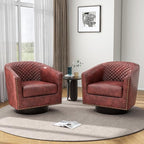 Pia Ricco Faux Leather Swivel Barrel Accent Chairs, 360° Swivel Round Single Sofa Chair, Comfy Upholstered Club Armchair with Nailhead Trim for Living Room/Reading Room/Bedroom, Red Brown