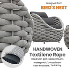 Fully Assembled Patio Furniture Set: 5-Piece Woven Rope Outdoor Conversation Set Cushioned - Modern Metal Deck Loveseat Chair Table Set - Porch Seating for Courtyard Garden Poolside Hotel Resort