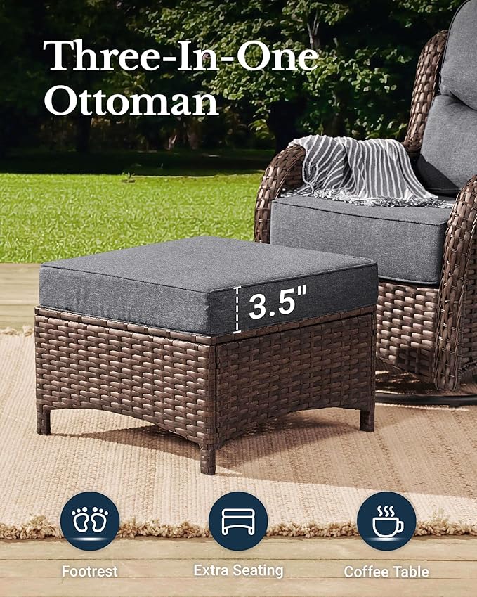HILLGA Luxury Patio Furniture Set with 6-Inch Thick Cushions, High Back Outdoor Swivel Rocker Chairs and Patio Couch, 10-Piece All Weather Conversation Set for Porch Deck Pool Yard, Dark Grey (V3)