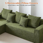 Modular Sectional Sofa, Boneless Cloud Sectional Couch with L-Shaped Lounge Chair, Soft Compressed Couch Memory Foam Sofa for Living Room, No Assembly Required (Green, Velvet)