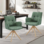 Art Leon Desk Chair Without Wheels - Mid Century Modern Swivel Office Chair, Fabric Upholstered Accent Chair with Oak Wood Legs for Small Space Living Room Bedroom, Set of 2, Green