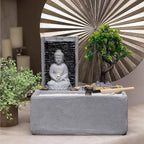 Alpine Corporation DIG278 13" Indoor/Outdoor Tabletop Fountain with LED Lights, Buddha Bonsai Garden Water Feature for Home, Patio & Desk Décor, Gray