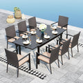 Sophia & William 9 Pieces Patio Dining Set for 6-8 People, Expandable Rectangular Metal Outdoor Table and Rattan Chairs with Cushions, All Weather Patio Table and Chairs Set