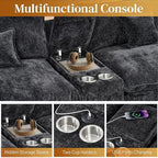 HYJT-H&K 145" U Shaped Cloud Couch Modular Black Fluffy Sectional Couches for Living Room, Comfy Chenille Oversized Cloud Couch Sectional, 6 Seat Large Sectionals Sofa Set Central Console USB