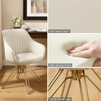 Zouron Mid Century Modern Swivel Accent Chair with Gold Metal Legs, Upholstered Desk Chair No Wheels, Side Office Arm Chair Vanity Chair for Small Space Home Office Living Room Bedroom, Beige