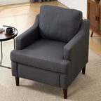 Mid-Century Accent Chair Modern Linen Fabric Armchair for Living Room,Comfy Upholstered Reading Chairs for Bedroom,Single Sofa Chair with Wood Legs (Darkgrey, Set of 1)