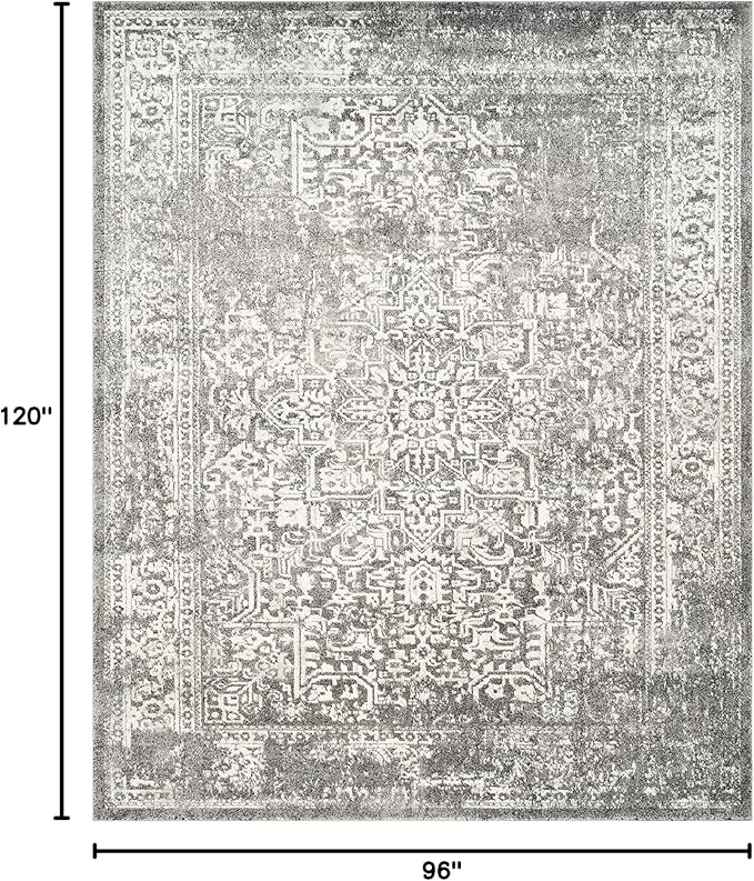 SAFAVIEH Area Rug 8x10 - Evoke Collection - Large - Grey & Ivory, Distressed Design, Non-Shedding & Easy Cleaning, Ideal for Living Room, Bedroom, Dining Space (EVK256D)