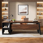 Tribesigns 78" L Shaped Executive Desk, Large Office Desk with Drawers and Storage Shelves, Modern Corner Computer Table Business Furniture for Home Office (Black & Brown)