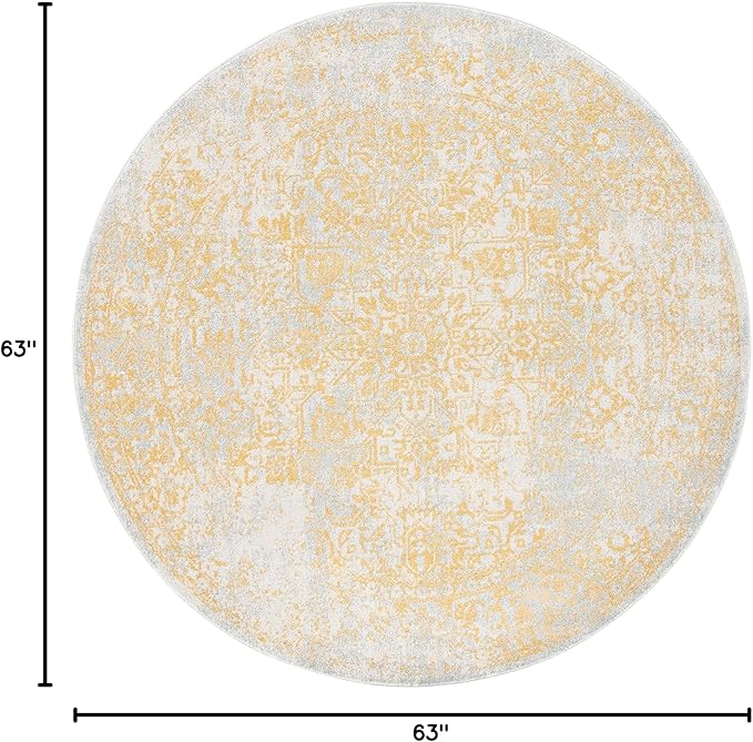 SAFAVIEH Evoke Collection Area Rug - 5'3" Round, Ivory & Gold, Distressed Design, Non-Shedding & Easy to Clean, Ideal for Living Room, Bedroom, Dining Space (EVK256B)