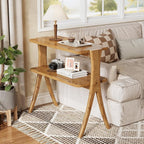 LITTLE TREE Narrow Side Table, 2-Tier Farmhouse End Table with Solid Wood Legs, Small Side Table, Space-Saver for Living Room, Bedroom, Entryway (Light Walnut)