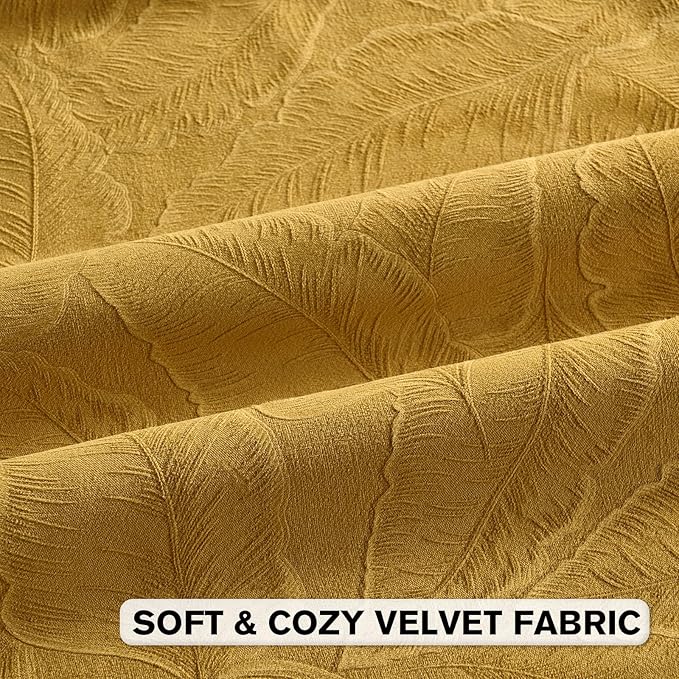 FUTEI Golden Yellow Velvet Throw Pillow Covers 16x16 Inch Set of 2,Soft Embossed Leaf-Relief Textured Cushion Cases,Natural Home Decor for Couch Living Room