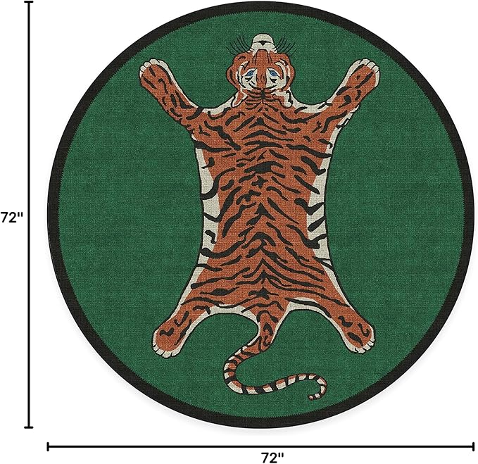 RUGGABLE x Jonathan Adler Machine Washable Modern Area Rug – Tiger Emerald 6 ft Round, Stain-Resistant, Non-Slip – Medium Rugs for Living Room, Bedroom, Hallway, Entryway & Office–with Standard Pad