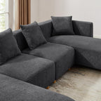 VANOMi 113" Sectional Sofa with 4 Pillows, U-Shaped 4-Seater Comfy Boucle Cloud Couch, Modern Double Chaises Lounge Sofas for Living Room, Office, Apartment (Dark Gray-U)