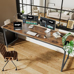 Huuger Computer Desk, 80 Inch Office Desk, Gaming Desk with Storage, Writing Desk Work Desk for Home Office, Study, Long Simple Desk, Large Legroom, Metal Frame, Rustic Brown