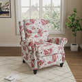 Pushback Recliner Chair, Upholstered Armchair Wingback Recliner Chair, Floral Fabric Push Back Recliner with Wood Legs, Rivet Trim Single Sofa Accent Chair for Living Room, Bedroom, Pattern White