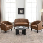 KINWELL 29" W Faux Leather Barrel Chairs Set of 2, Modern PU Upholstered Tufted Club Chairs with Nailhead Trim, Small Armchairs Accent Chairs for Living Room Bedroom Apartment Lounge Nursery, Coffee