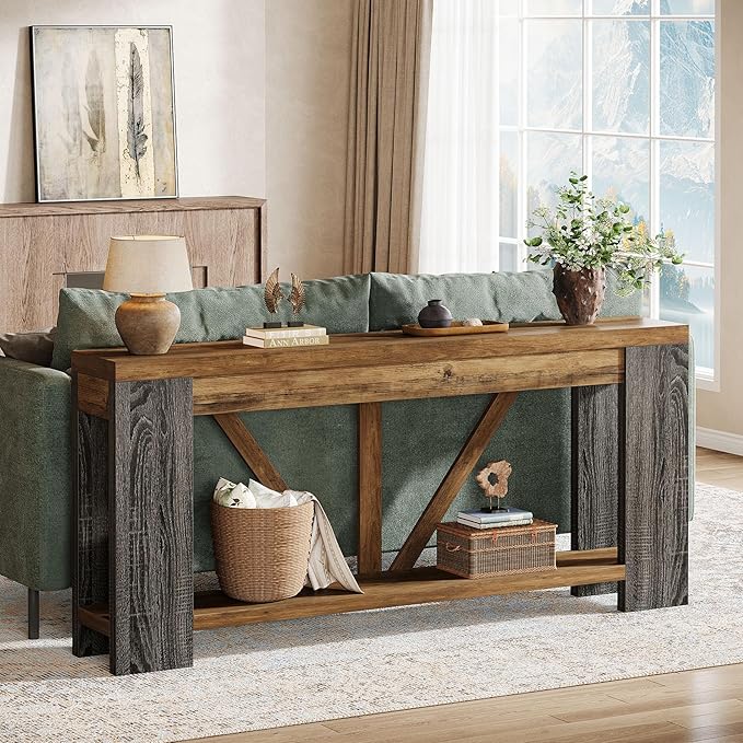 Tribesigns 70.9" Extra Long Entry Table, Farmhouse Wood Console Table with Storage, Modern Accent Sofa Table Behind Couch Foyer Tables for Entryway, Living Room, Entrance, Rustic Brwon