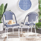 SAFAVIEH Outdoor Collection California Navy/White/White Bistro Side Chair Set of 2 (Fully Assembled)