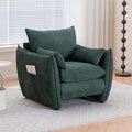 Chenille Oversized Accent Chairs, Modern Oversized Armchair with Removable Pillow, Comfy Living Room Chair with Side Pocket Storage for Bedroom, Office, Green