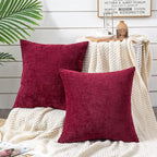 GAWAMAY Decorative Square Throw Pillow Covers 20"x20" Inch Set of 2, Super Soft Chenille Pillows Farmhouse Fall Pillowcase for Living Room Bedroom Sofa Couch Cushion Cover Burgundy Red 50x50cm