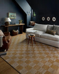 Loloi Chris Loves Julia Calvin Collection CLV-01 Apricot/Ivory 6'-3" x 9'-6" Area Rug Checkered Neutral Soft Living Room Bedroom Carpet