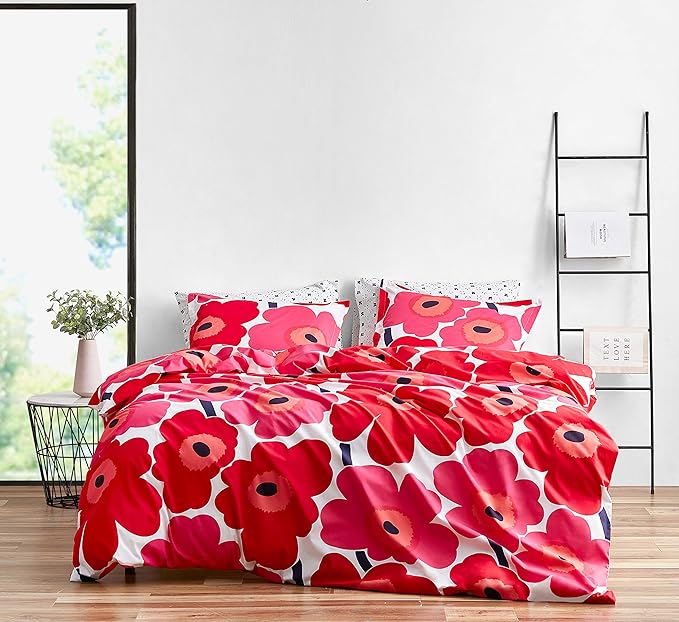 Marimekko - King Comforter Set, Cotton Bedding with Matching Shams, Lightweight Home Decor for All Seasons (Unikko Red, King)