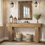 Tribesigns 63" Farmhouse Console Table, Natural Wooden Sofa Table Rectangular Accent Console for Entryway, Hallway & Living Room (Natural)