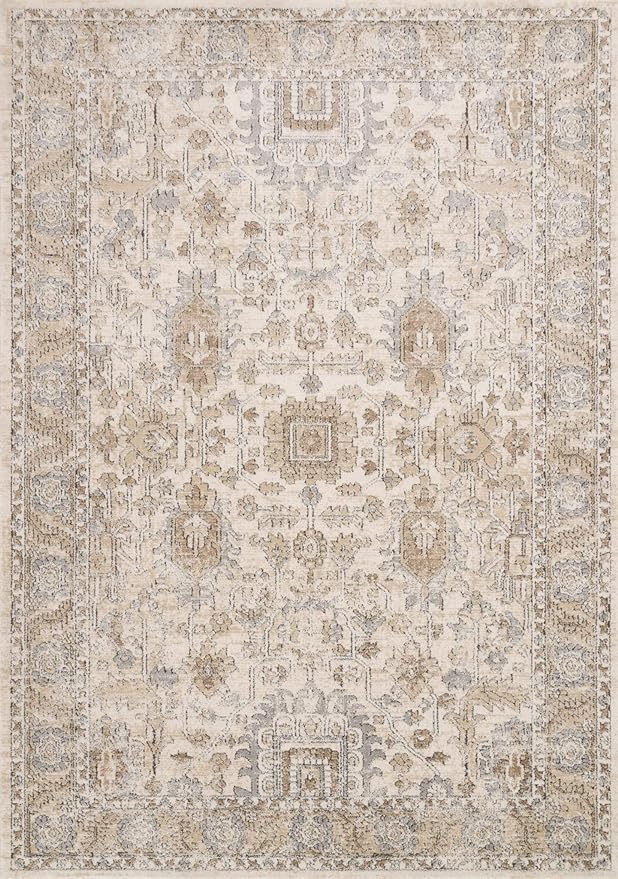 Loloi Teagan Collection TEA-03 Ivory/Sand 7'-11" x 10'-6" Area Rug, Large, Soft Neutral Rug, High-Traffic for Living Room, Bedroom, Home Office, Dining Area