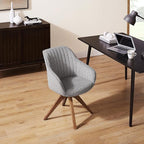 Zouron Mid Century Modern Accent Chair with Wooden Legs, Upholstered Swivel Chair No Wheels, Side Accent Armchair Vanity Chair for Small Space Home Office Living Room Bedroom, Light Grey