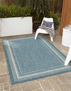 Unique Loom Outdoor Border Collection Area Rug - Soft Border (10'x 13' Rectangle, Teal/ Ivory)