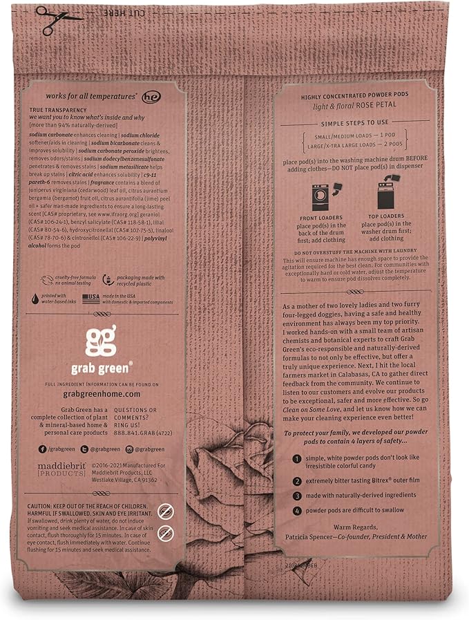 Grab Green Stoneworks Laundry Detergent Pods and Dryer Sheet Bundle (Rose Petal, 80 Count (Pack of 1)