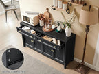 Farmhouse Buffet Cabinet, 59" Large Sideboard Buffet Credenza Storage with Shelves & 4 Doors, Rustic Wood Coffee Bar Console for Kitchen, Living Room, Black