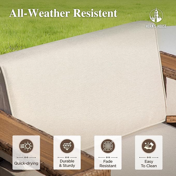 HERA'S HOUSE 8 Pieces Patio Furniture Set, 6 Sectional Outdoor Rattan Wicker Sofas with 2 Ottomans, All Weather Patio Conversation Set with 5.3" Widened Armrest, 10" Premium Ultra Thick Comfy Cushion