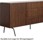 NTC Veil Large Sideboard with 2 Doors and 3 Drawers, Buffet Cabinet with Vertical Groove Design and Metal Legs, Storage Cabinet for Living Room, and Entryway, Effortless Assembly - Dark Walnut