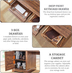 RedLemon 60" Farmhouse Executive Desk with Drawers, Wood Home Office Desk w/Charging Station, Keyboard Tray, File Drawer, Storage Cabinet, Rustic Computer Writing Desk (Reclaimed Barnwood)