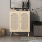 Sideboard Buffet Cabinet, High Kitchen Storage Cabinet with Rattan Doors and Adjustable Shelves, Accent Home Furniture for Living Room, Bedroom (Natural)