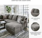 Signature Design by Ashley O'Phannon Casual Left-Arm Facing Herringbone Chenille 2-Piece Sectional with Chaise, Loose Seat Cushions and 2 Throw Pillows, Gray