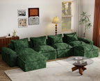 Hobestluk 152" Cloud Modular Sectional Couch 4-Seater Sofa with Ottomans U Shaped Couch Deep Seat Sofa with Removable Cover for Living Room (Green, 4-Seater Sofa with Two Ottomans)