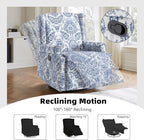 Premium 360° Swivel Recliner Chair with Footrest - Luxurious Cotton Linen & Botanical Design-Bule Pattern