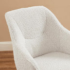 Zouron Mid Century Modern Accent Chair with Oak Wood Legs, Upholstered Swivel Chair No Wheels, Side Accent Armchair Vanity Chair for Small Space Home Office Living Room Bedroom, Ivory