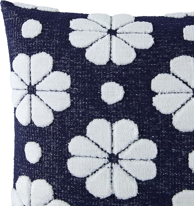 Kate Spade New York Spade Floral Decorative Pillow, 20" x 20" Throw Pillow for Bed or Sofa, Textured Polyester and Cotton Blend Cover, Navy, 20 x 20