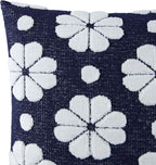 Kate Spade New York Spade Floral Decorative Pillow, 20" x 20" Throw Pillow for Bed or Sofa, Textured Polyester and Cotton Blend Cover, Navy, 20 x 20